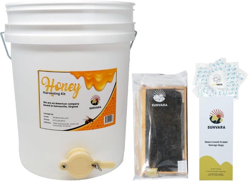 SunVara Bundle 5 Gallon White Honey Extractor Equipment Bucket Food-Grade PP 20L Capacity/ Bee Storage Beehive Frame Honeycomb Resealable Bag Reusable Beekeeping Equipment 10 Bags - Image 1